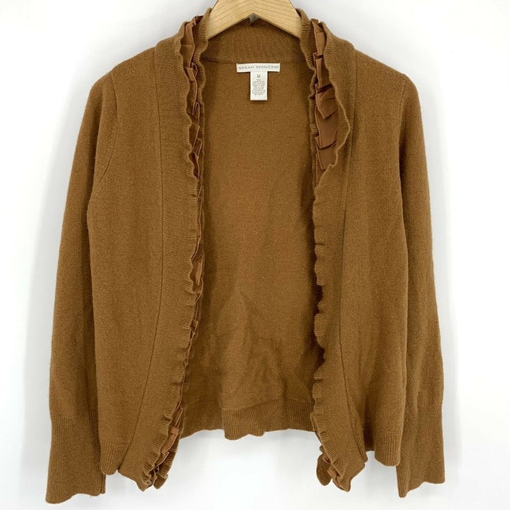 Sarah Spencer Lambswool Angora Open Cardigan Womens Size Medium Ruffle Sweater